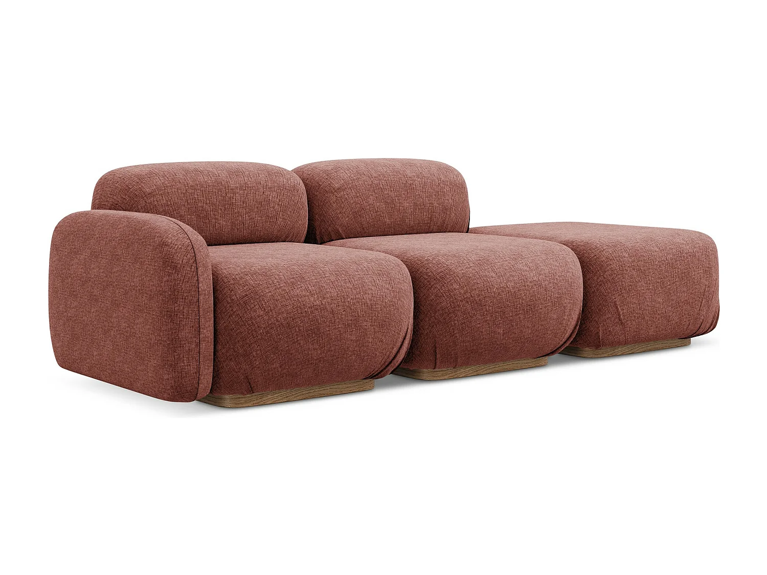 Canapé modulable 3 places droit en tissu chenille - rose sourd - AILANI