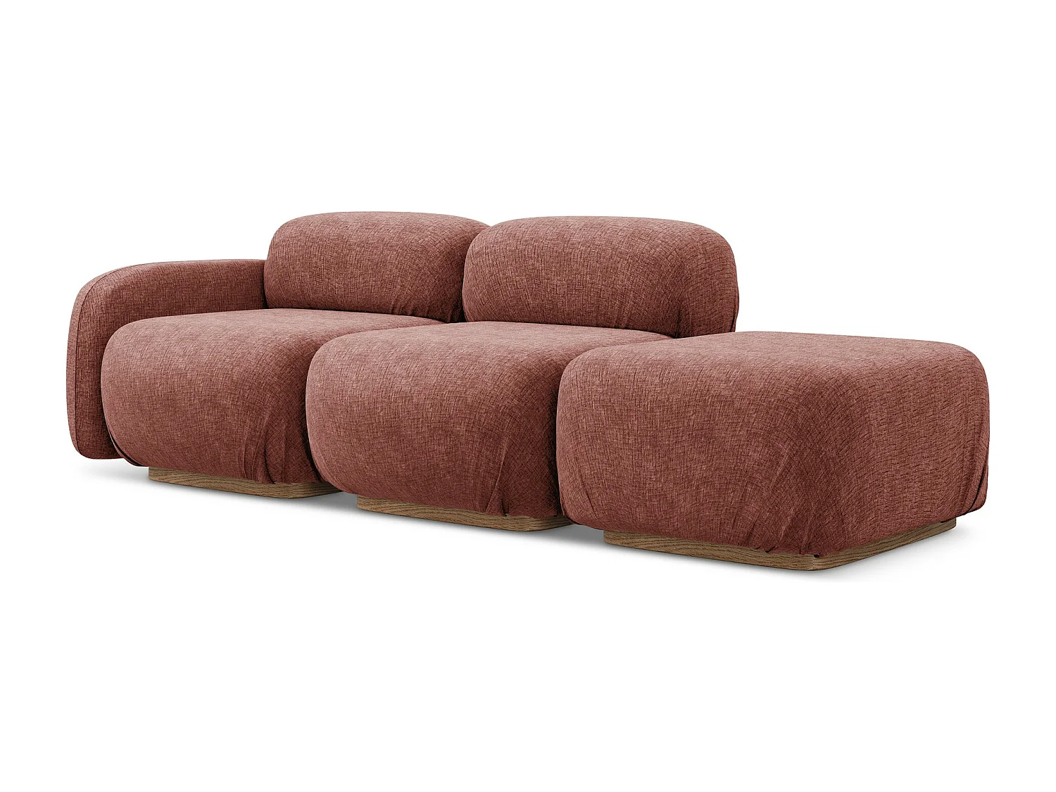 Canapé modulable 3 places droit en tissu chenille - rose sourd - AILANI