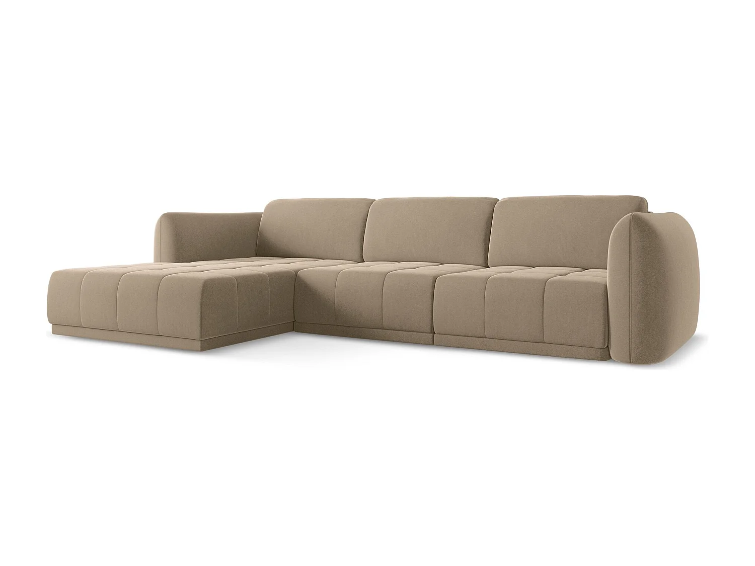 Ecksofa - Ecke Links - Samt - Hell beige - HOKU