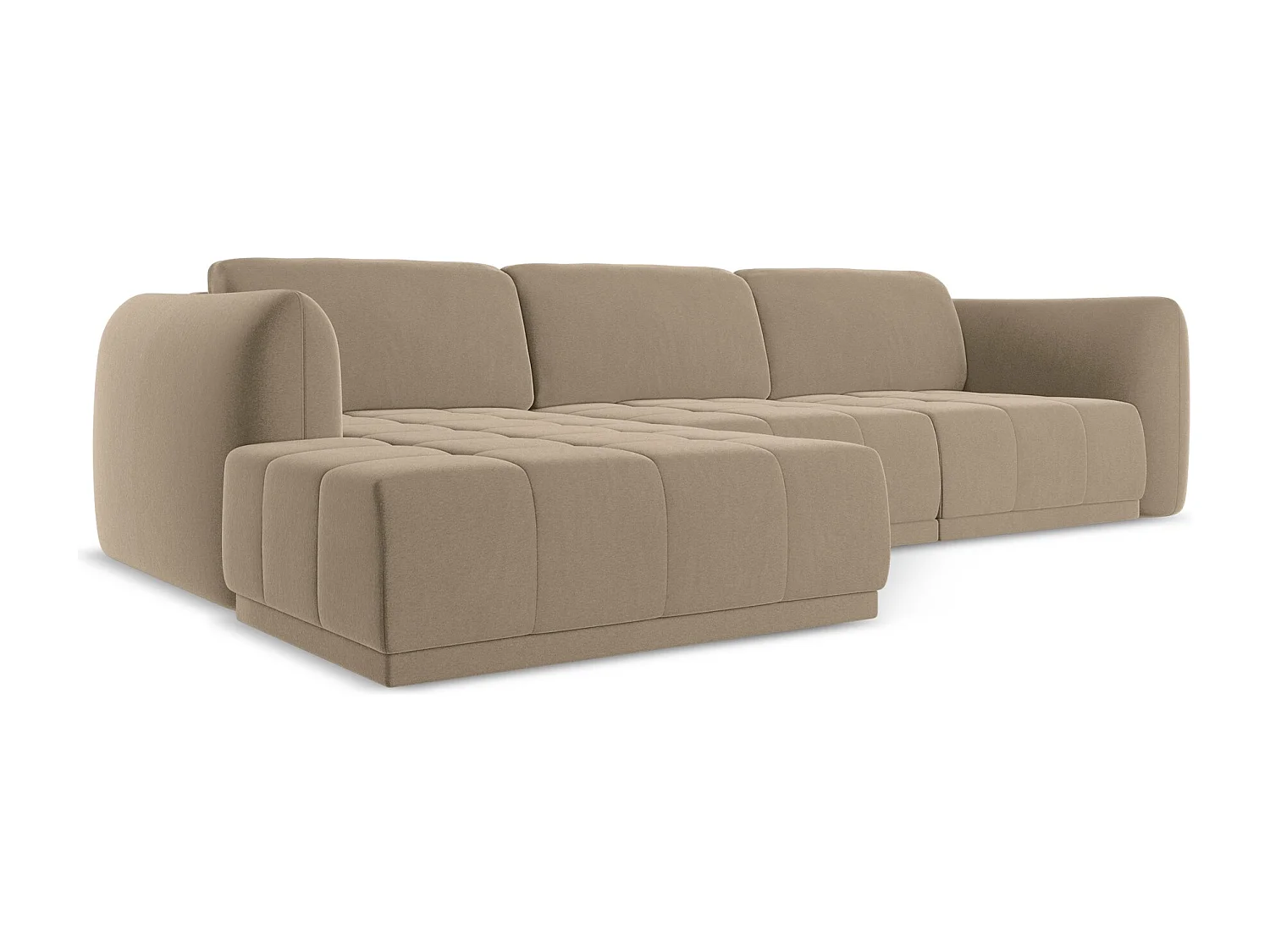 Ecksofa - Ecke Links - Samt - Hell beige - HOKU