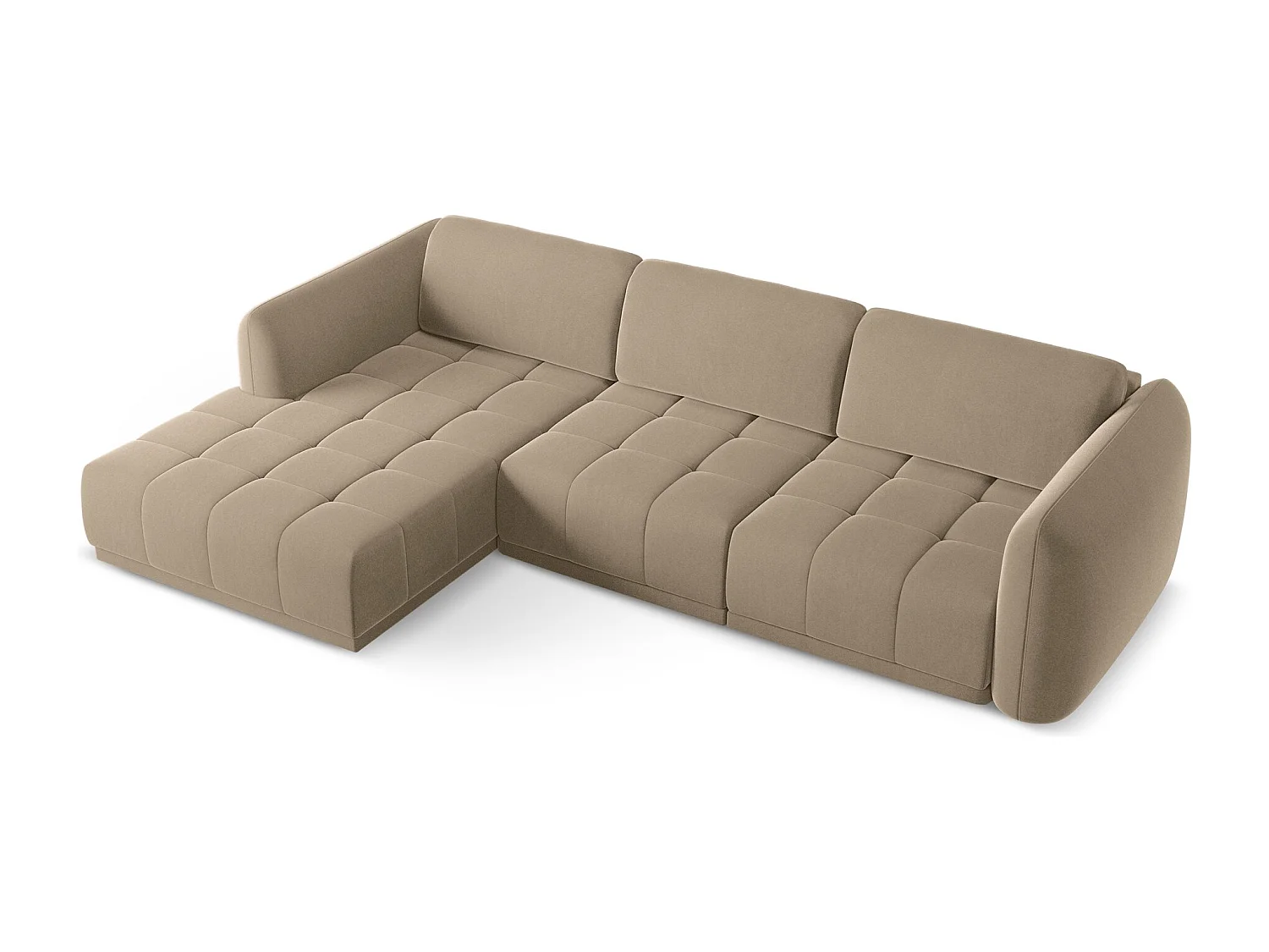 Ecksofa - Ecke Links - Samt - Hell beige - HOKU