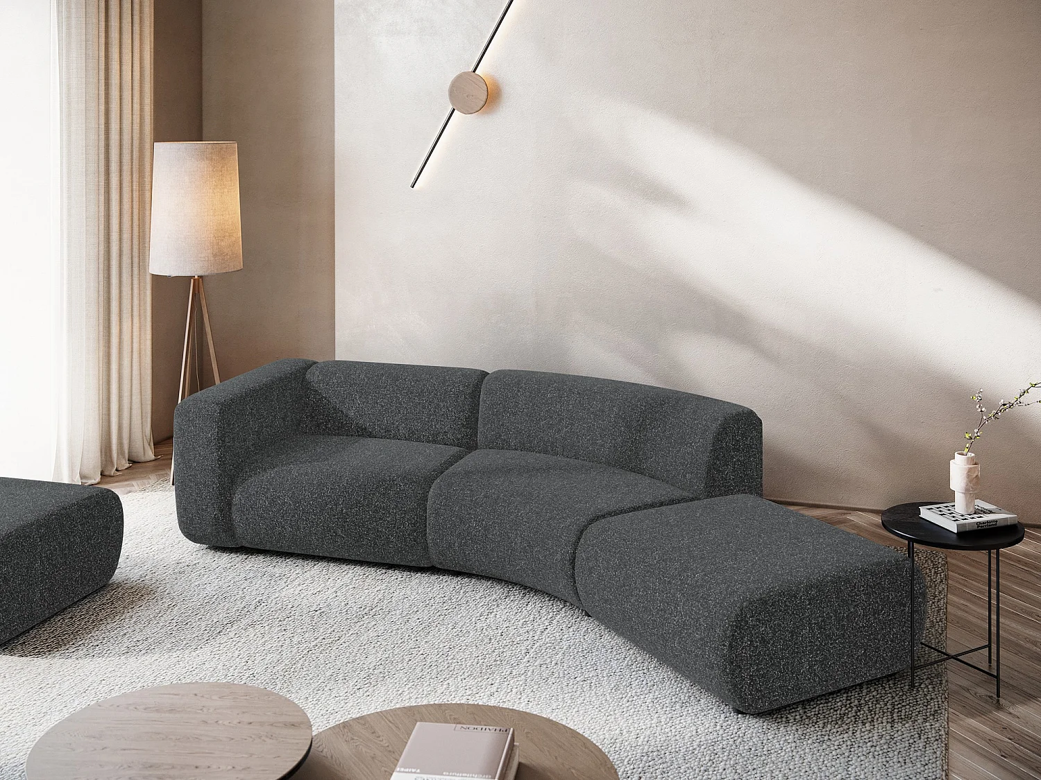 Sofá modular direito 4 lugares em tecido texturizado grafite - EKAHI