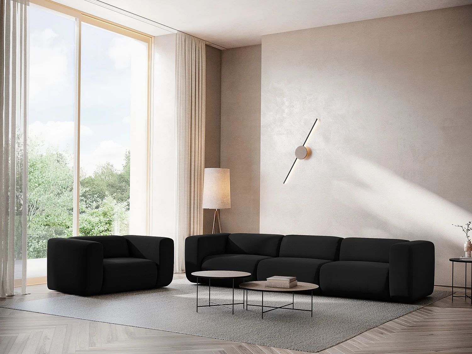 Fauteuil d'angle pour canapé modulable en velours - noir - EKAHI