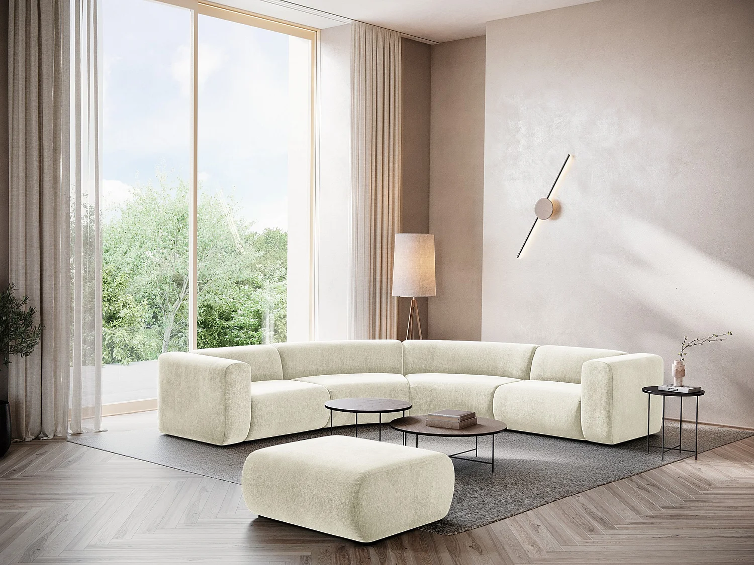 Canapé d'angle modulable en tissu chenille - beige - EKAHI