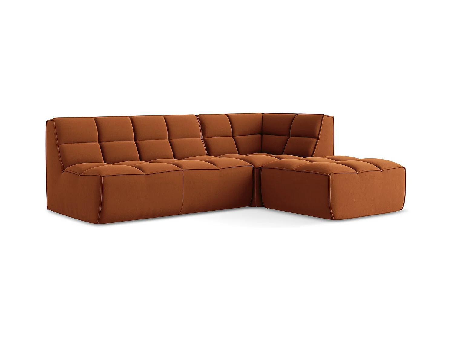 4-Sitzer Modulares Ecksofa - Ecke Rechts - Samt - Terrakotta - KALAI