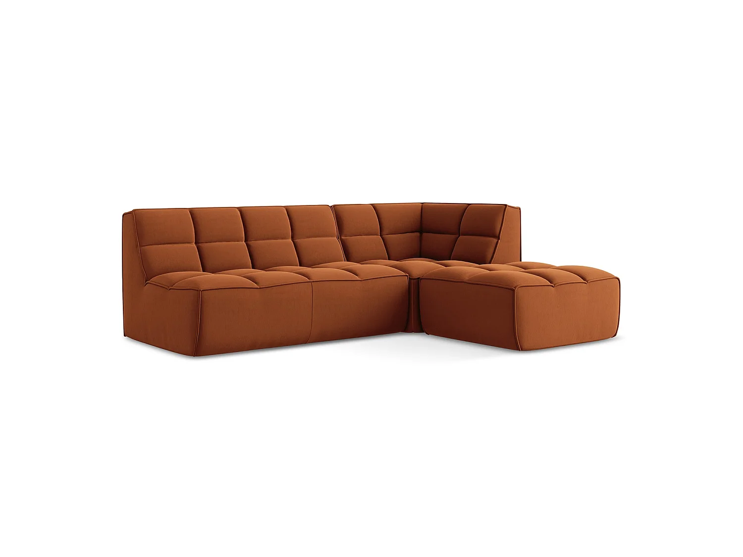 Canapé d'angle 4 places modulaire droit en velours - terre cuite - BELLUNO