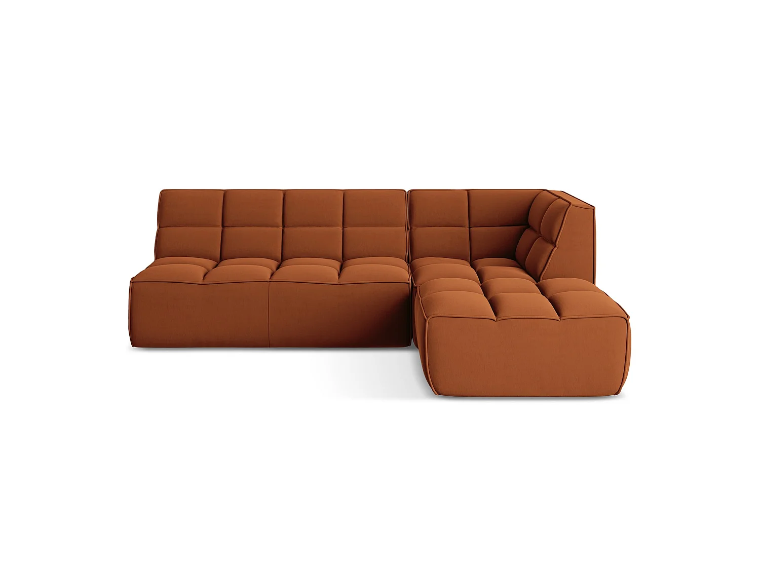 Canapé d'angle 4 places modulaire droit en velours - terre cuite - BELLUNO