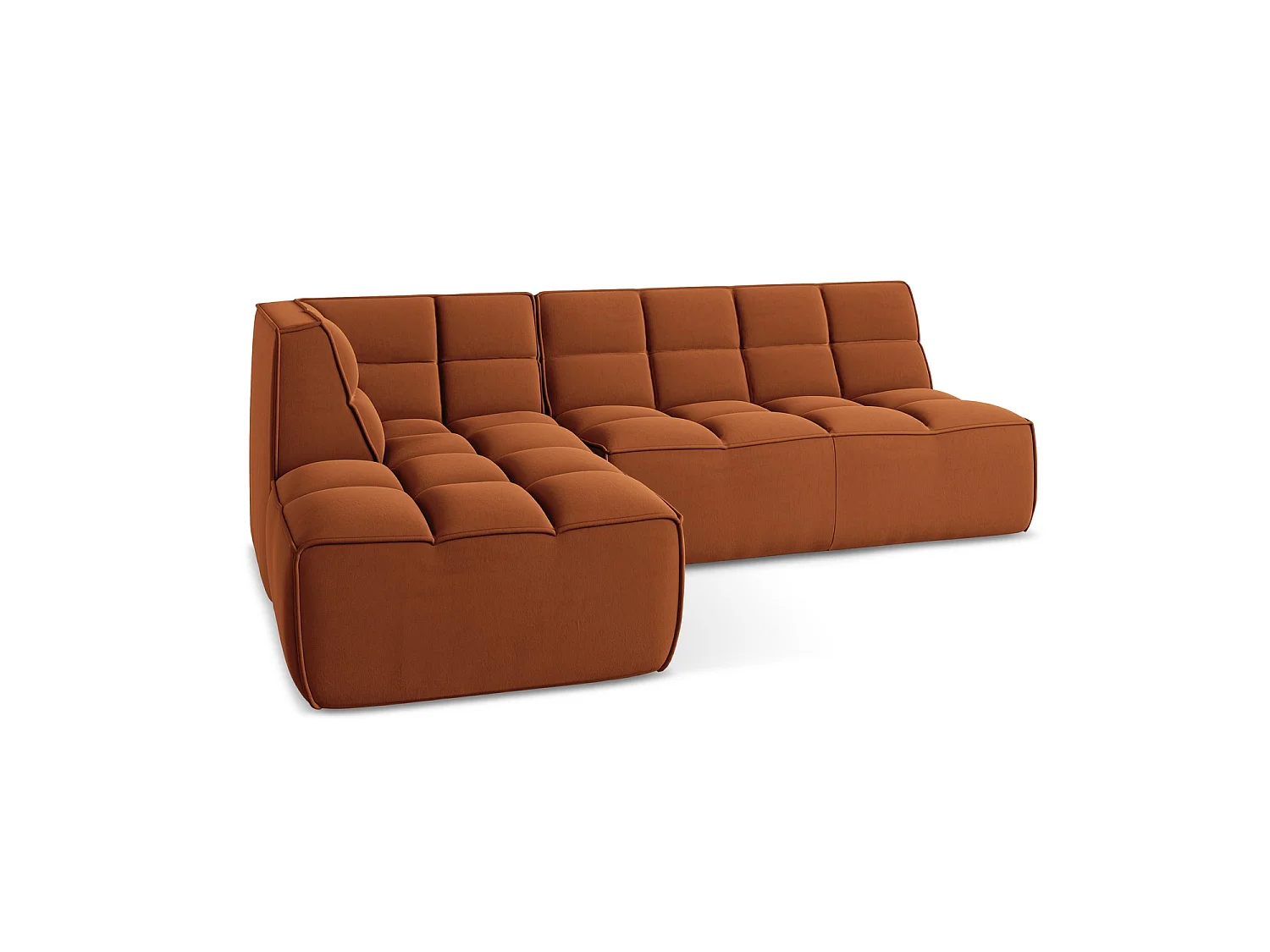 Canapé d'angle 4 places modulaire droit en velours - terre cuite - BELLUNO