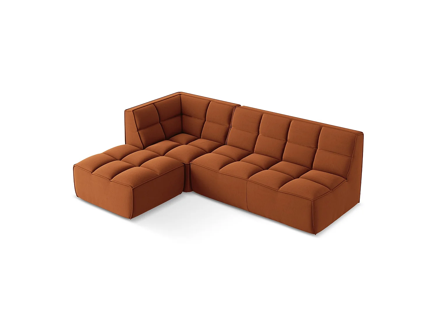 Canapé d'angle 4 places modulaire droit en velours - terre cuite - BELLUNO