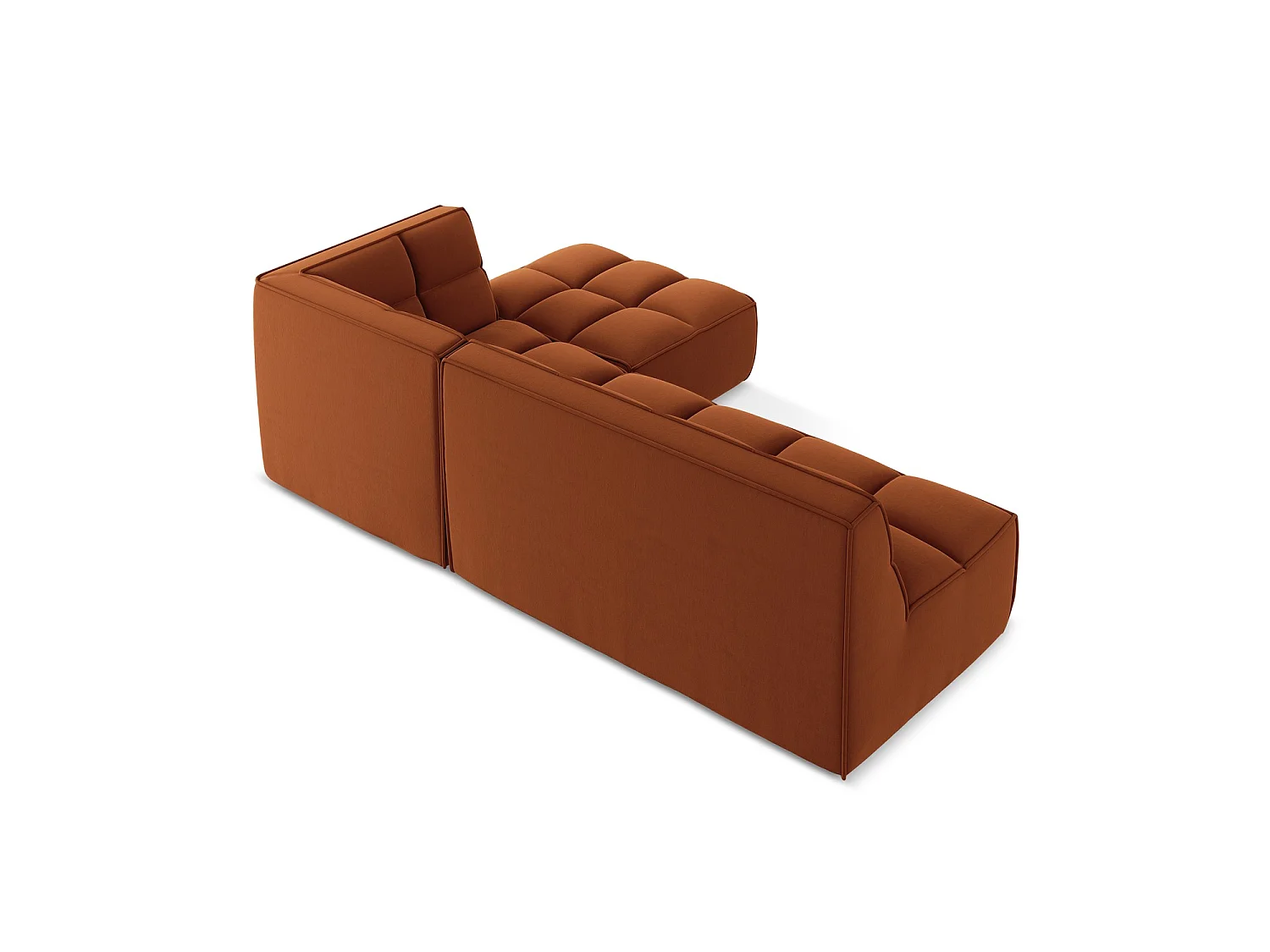 Canapé d'angle 4 places modulaire droit en velours - terre cuite - BELLUNO