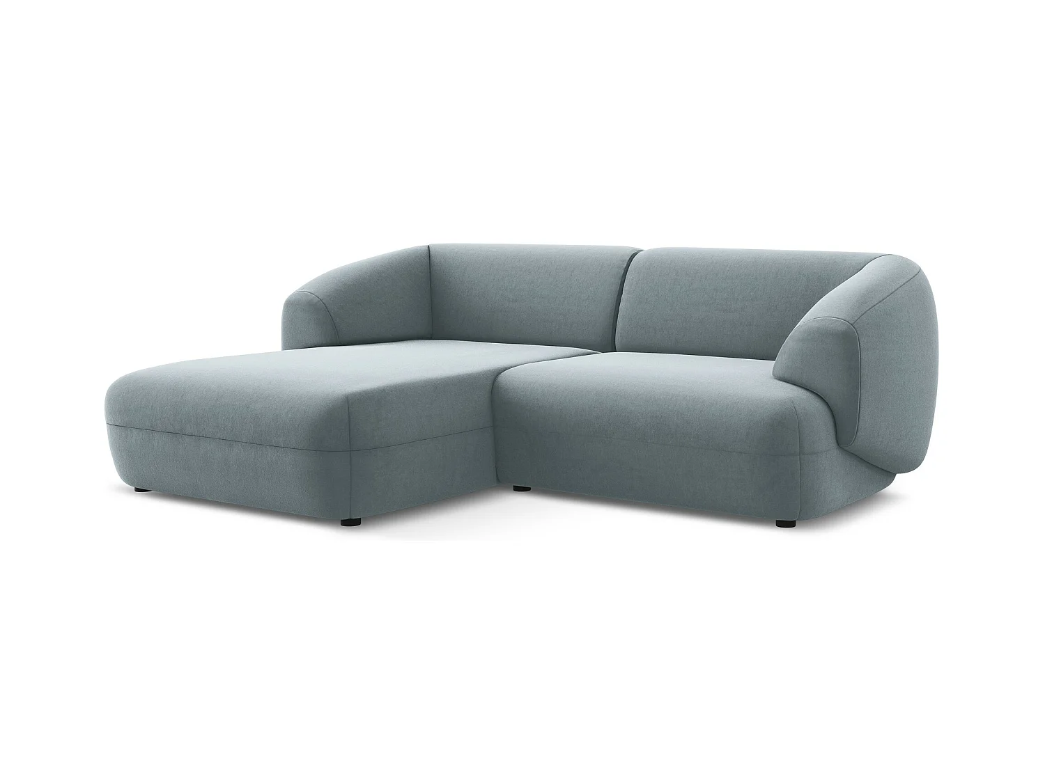 Canapé d'angle 2,5 places modulaire gauche en velours - bleu clair - MOANA