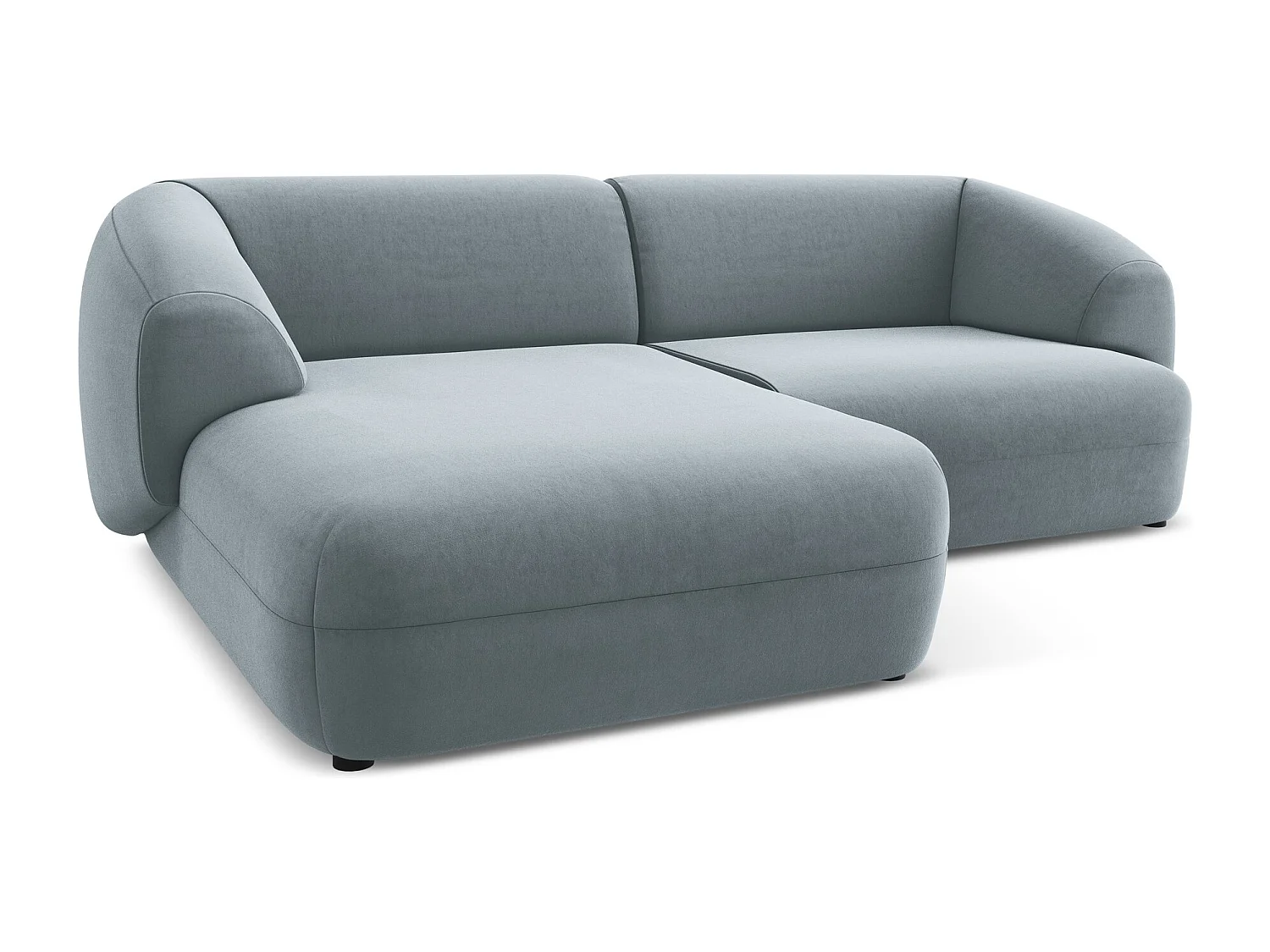 Canapé d'angle 2,5 places modulaire gauche en velours - bleu clair - MOANA