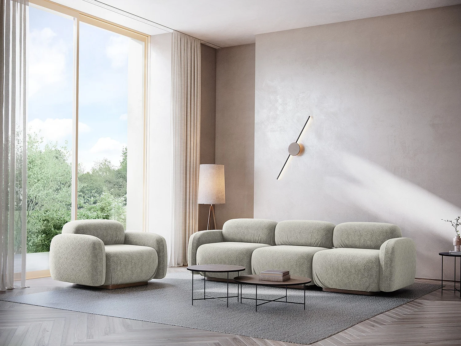 Module avec accoudoirs droit en tissu chenille - argent - AILANI