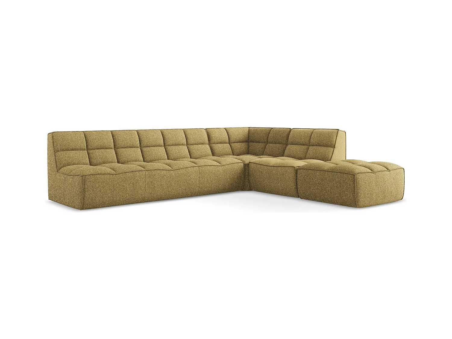 Canapé d'angle 5 places modulaire droit en tissu texturé - moutarde - KALAI