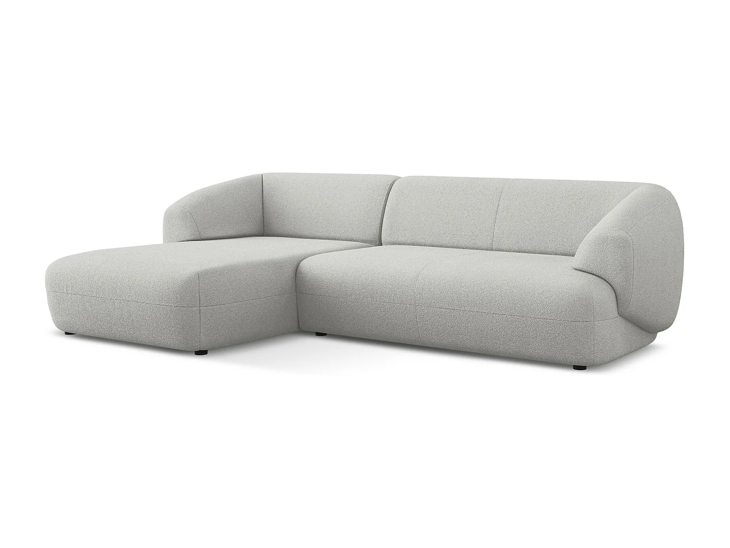 Canapé d'angle 3 places modulaire gauche en tissu bouclette - gris clair - MOANA