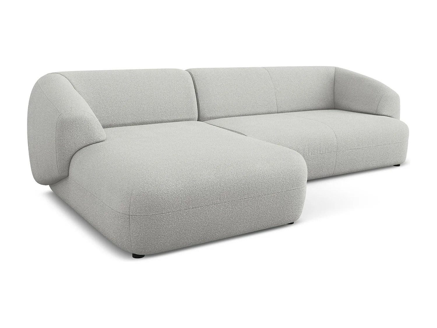 Canapé d'angle 3 places modulaire gauche en tissu bouclette - gris clair - MOANA