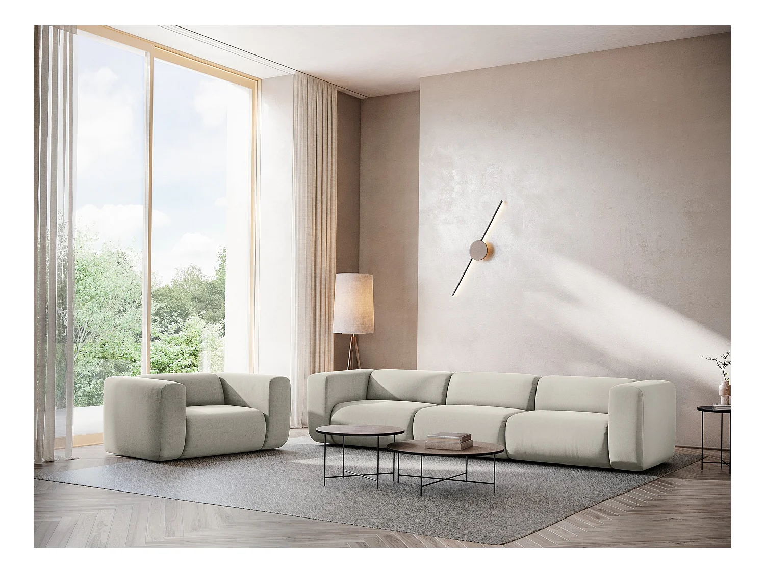 Fauteuil pour canapé modulable en velours - perle - EKAHI