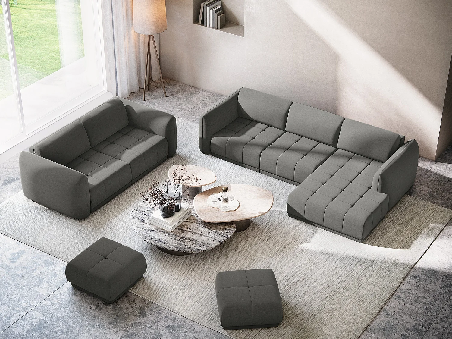 Ecksofa - Ecke Rechts - Samt - Stahl - HOKU