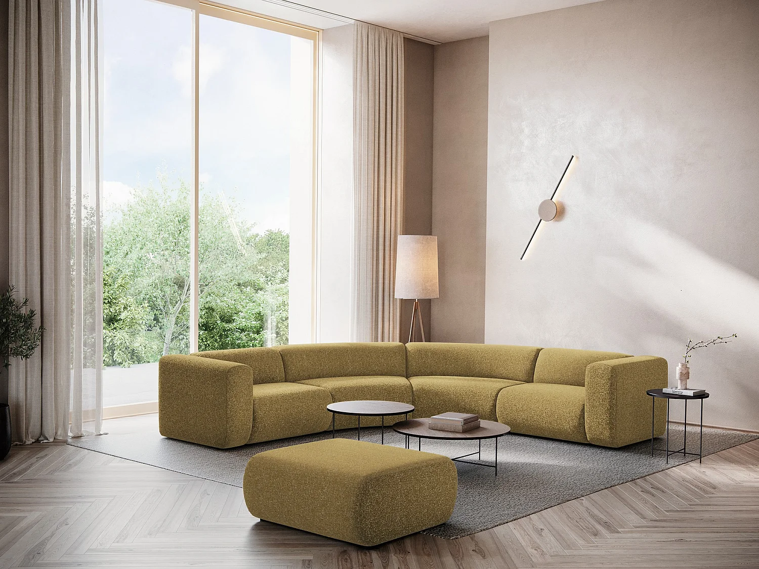 Modulaire hoekbank van mosterd textuurstof - EKAHI