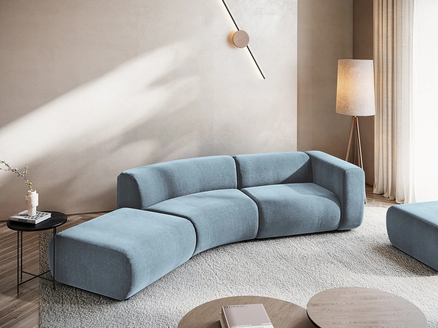 Vierzits modulaire bank links van jeans chenille stof - EKAHI