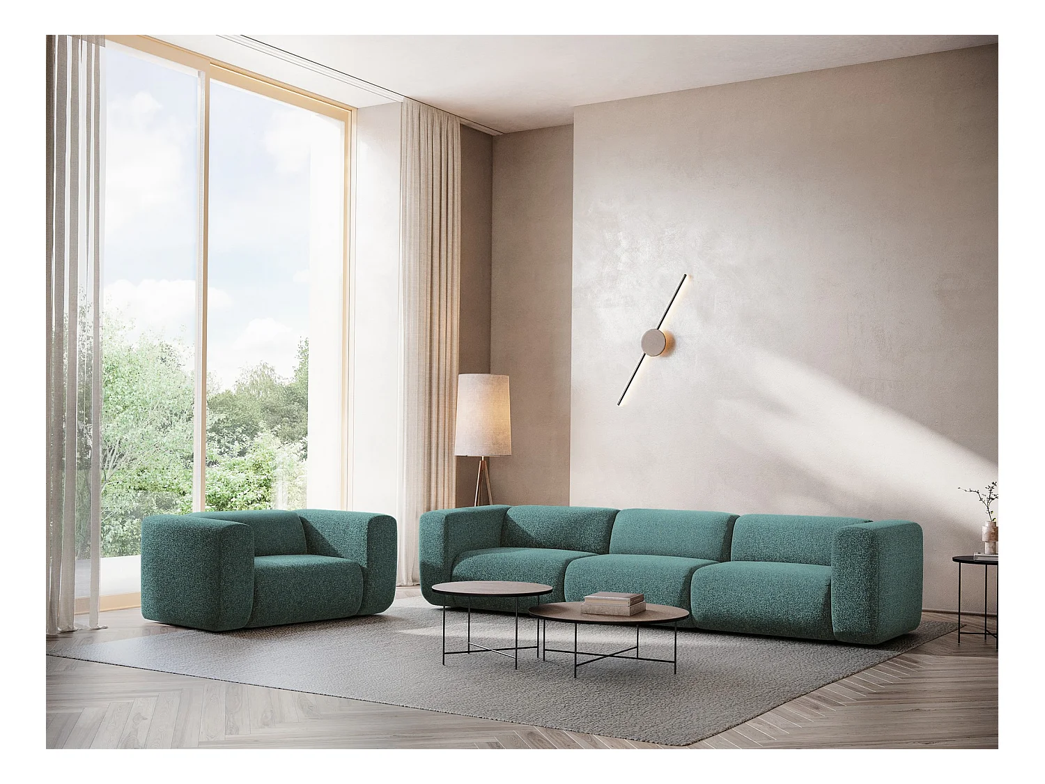 Bankmodule met armleuning rechts van marien textuurstof - EKAHI