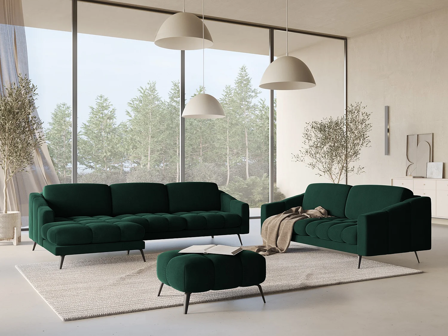 Ecksofa - Ecke Links - Samt - Flaschengrün - NALU