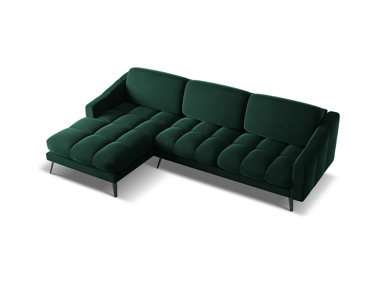 Canapé d'angle gauche en velours - bouteille verte - NALU