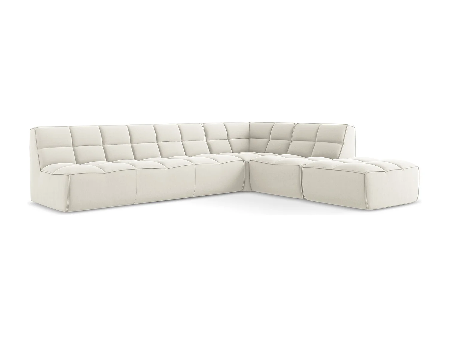 5-Sitzer Modulares Ecksofa - Ecke Rechts - Samt - Hell beige - KALAI