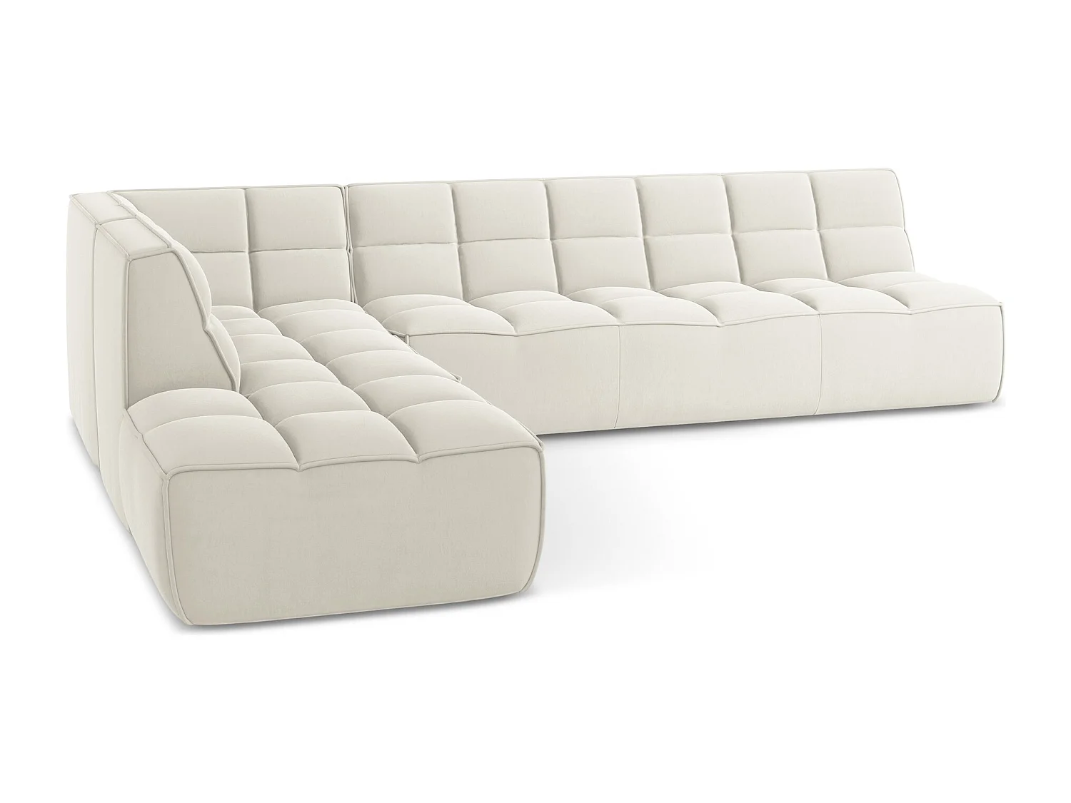 5-Sitzer Modulares Ecksofa - Ecke Rechts - Samt - Hell beige - KALAI