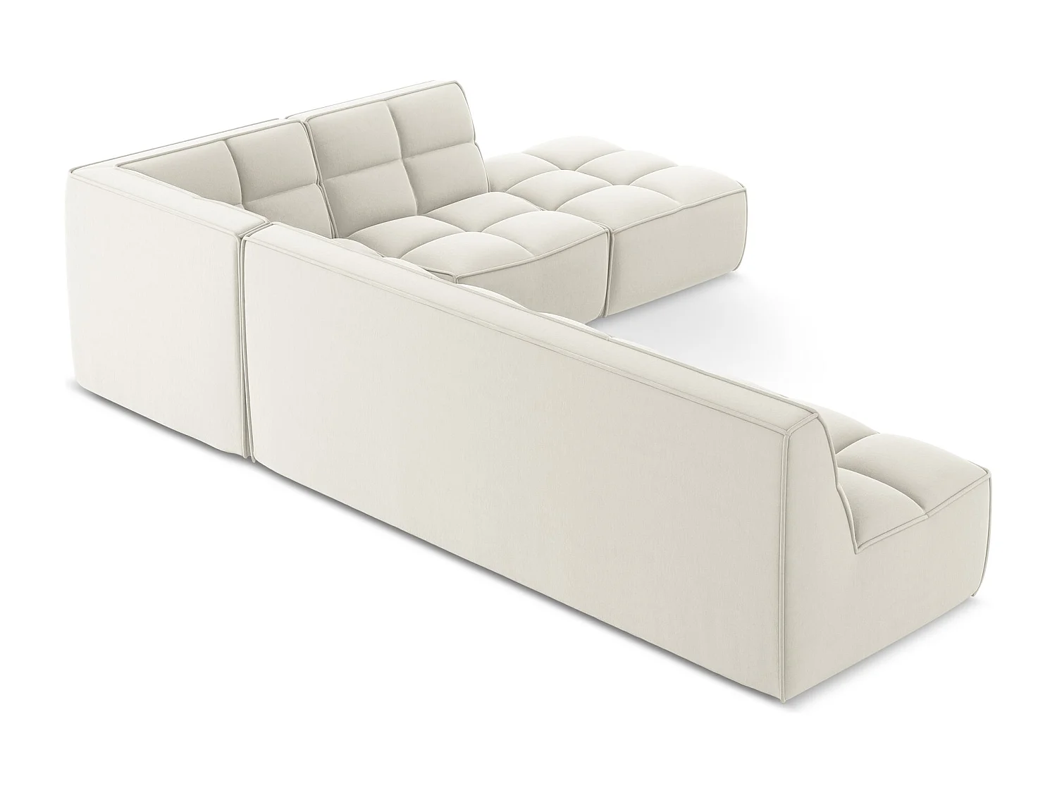 Canapé d'angle 5 places modulaire droit en velours - beige clair - KALAI