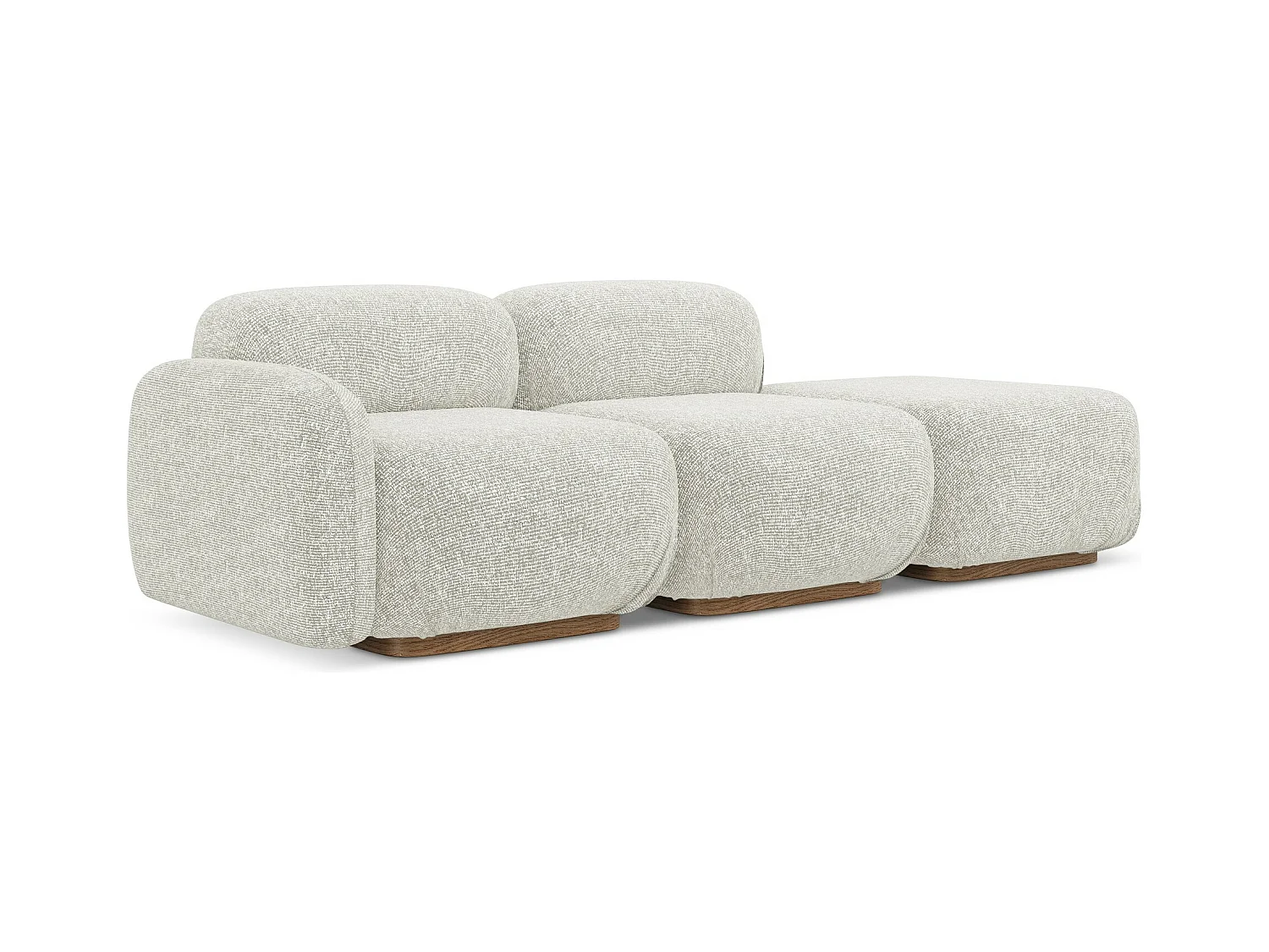 Driezits modulaire bank rechts van lichtbeige textuurstof - AILANI