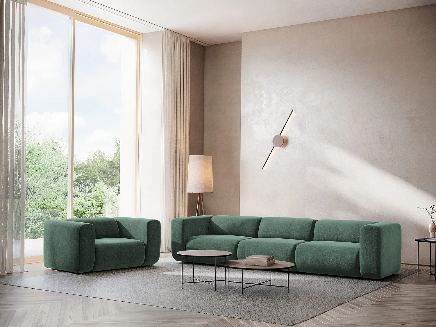 Modulares 4-Sitzer Sofa - - Chenille - Grün - EKAHI