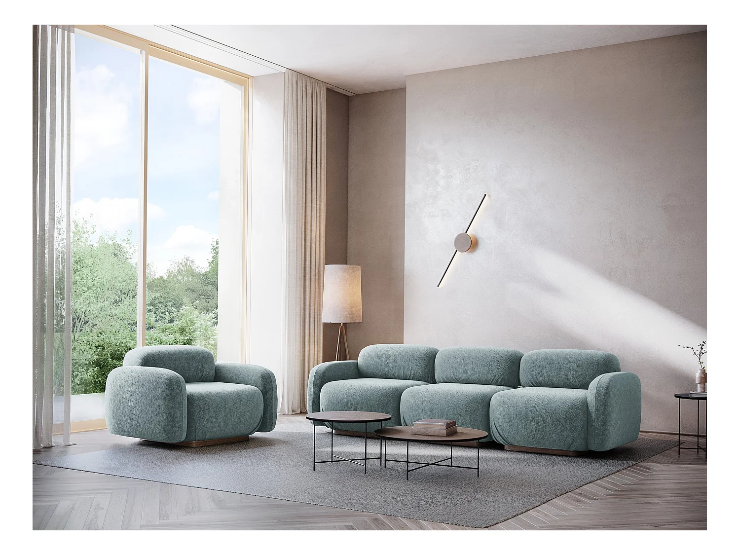 Bankmodule met armleuning links van jeans chenille stof - AILANI