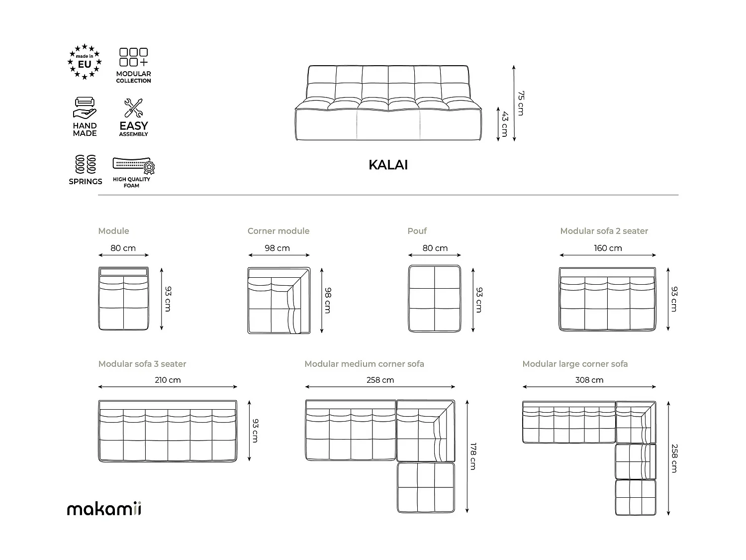 Modulaire hoekbank rechts van lichtgrijs textuurstof - KALAI