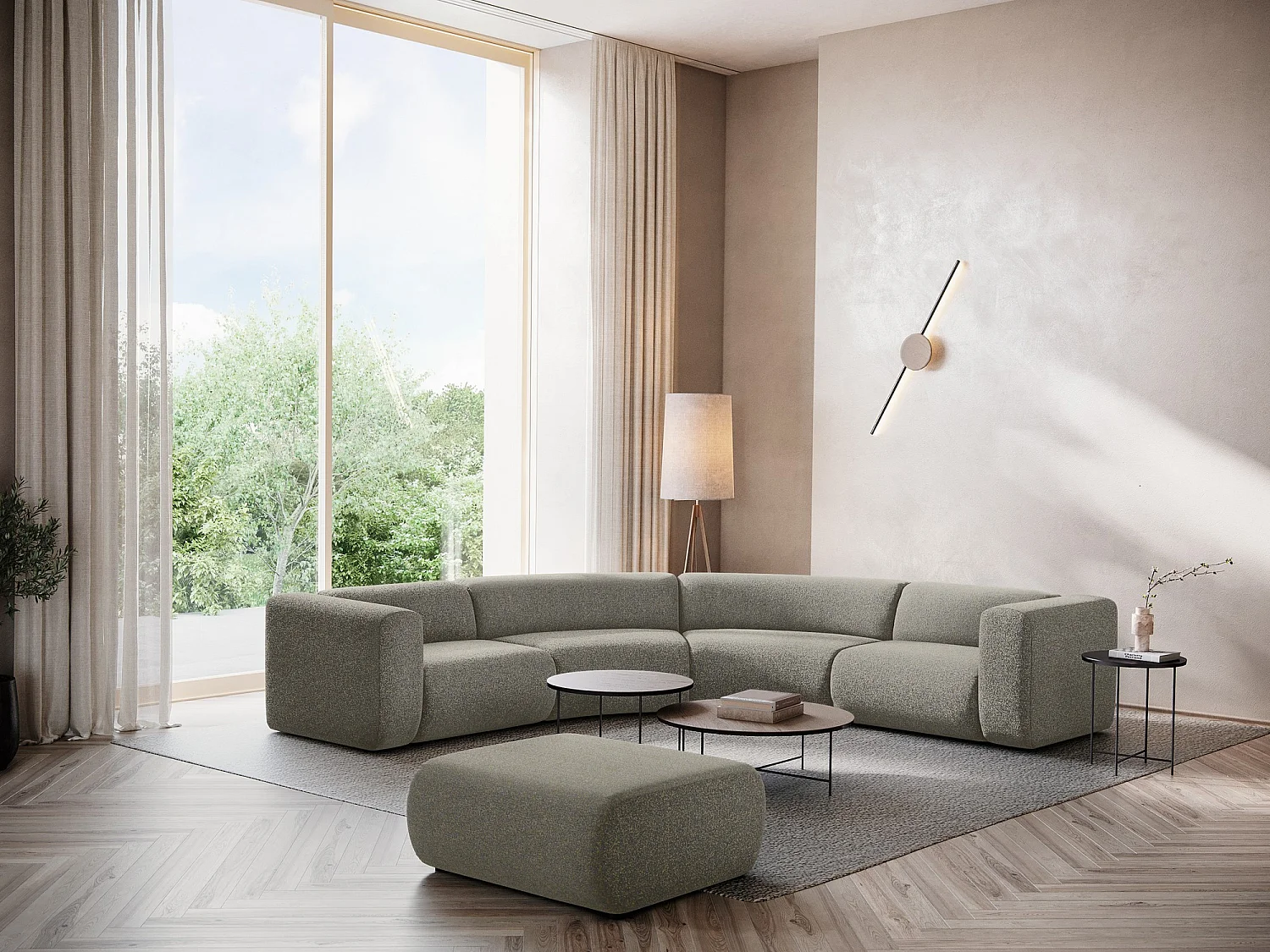 Canapé d'angle modulable en tissu texturé - beige foncé - EKAHI