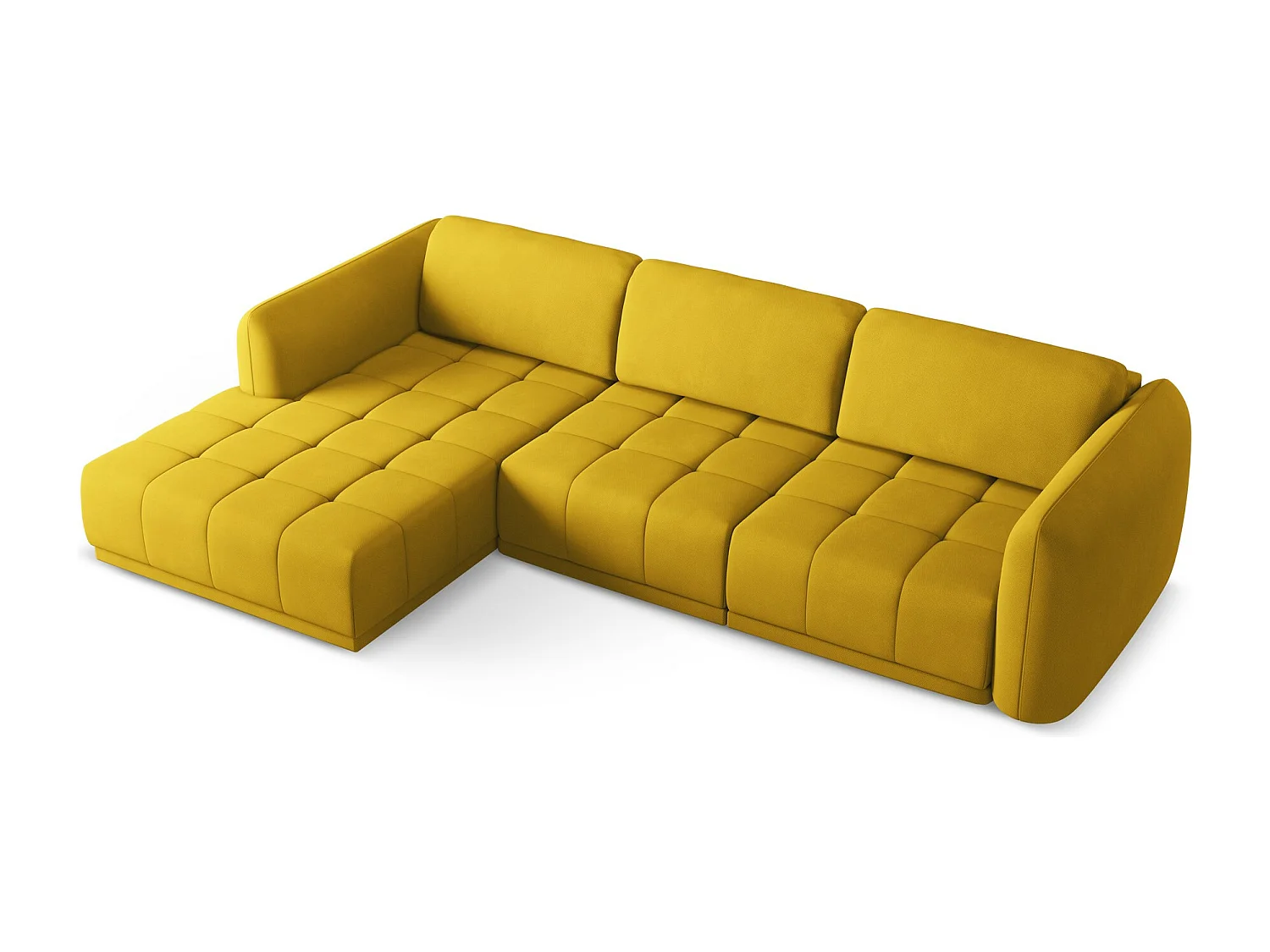 Sofá de canto esquerdo 3 lugares em tecido chenille mostarda - HOKU