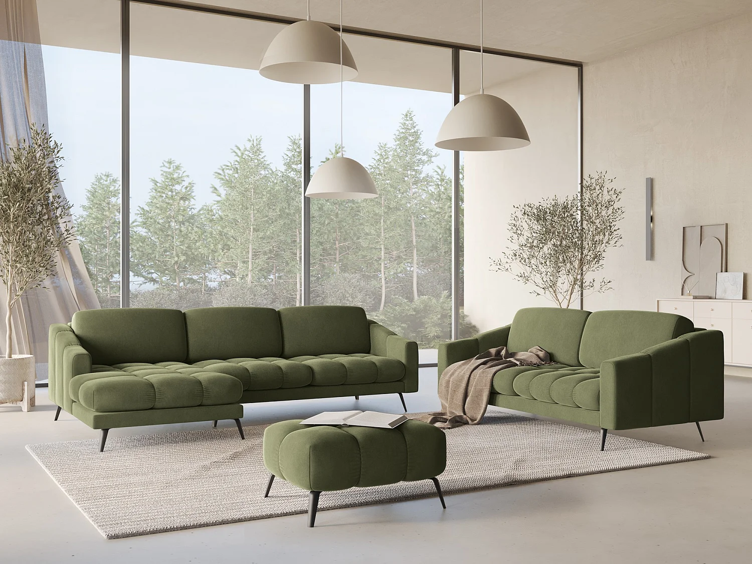 Ecksofa - Ecke Links - Samt - Olive - NALU