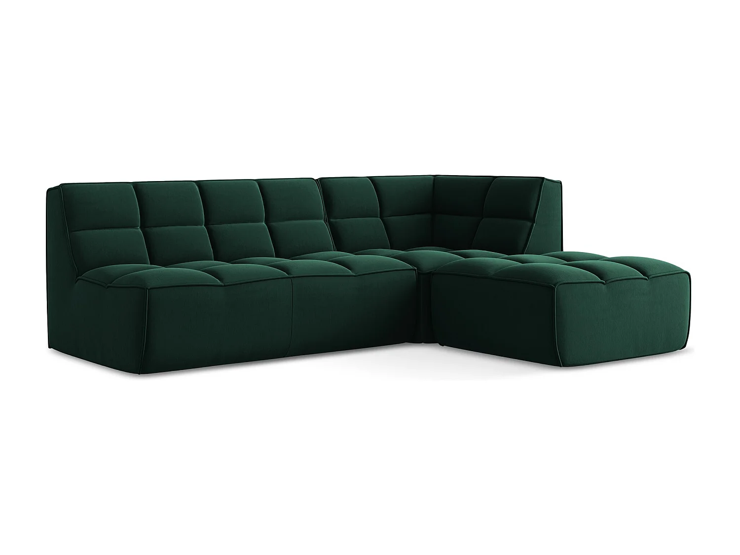 4-Sitzer Modulares Ecksofa - Ecke Rechts - Samt - Flaschengrün - KALAI