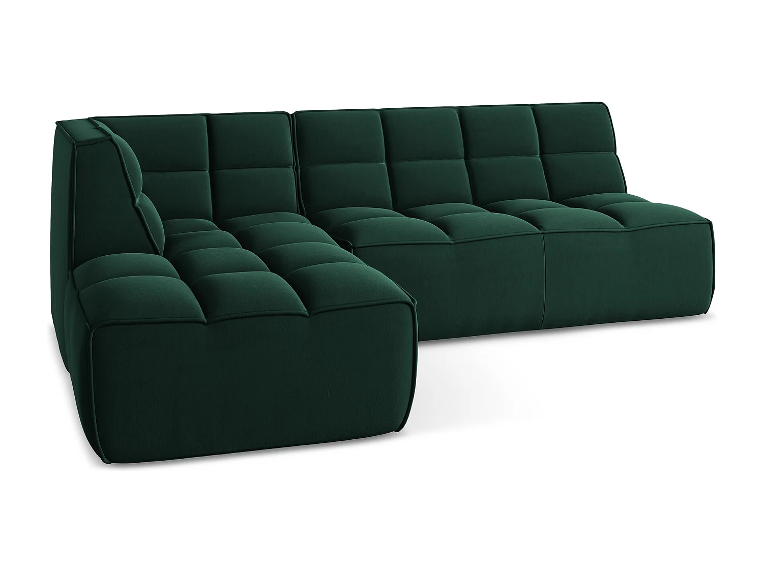 Canapé d'angle 4 places modulaire droit en velours - bouteille verte - KALAI