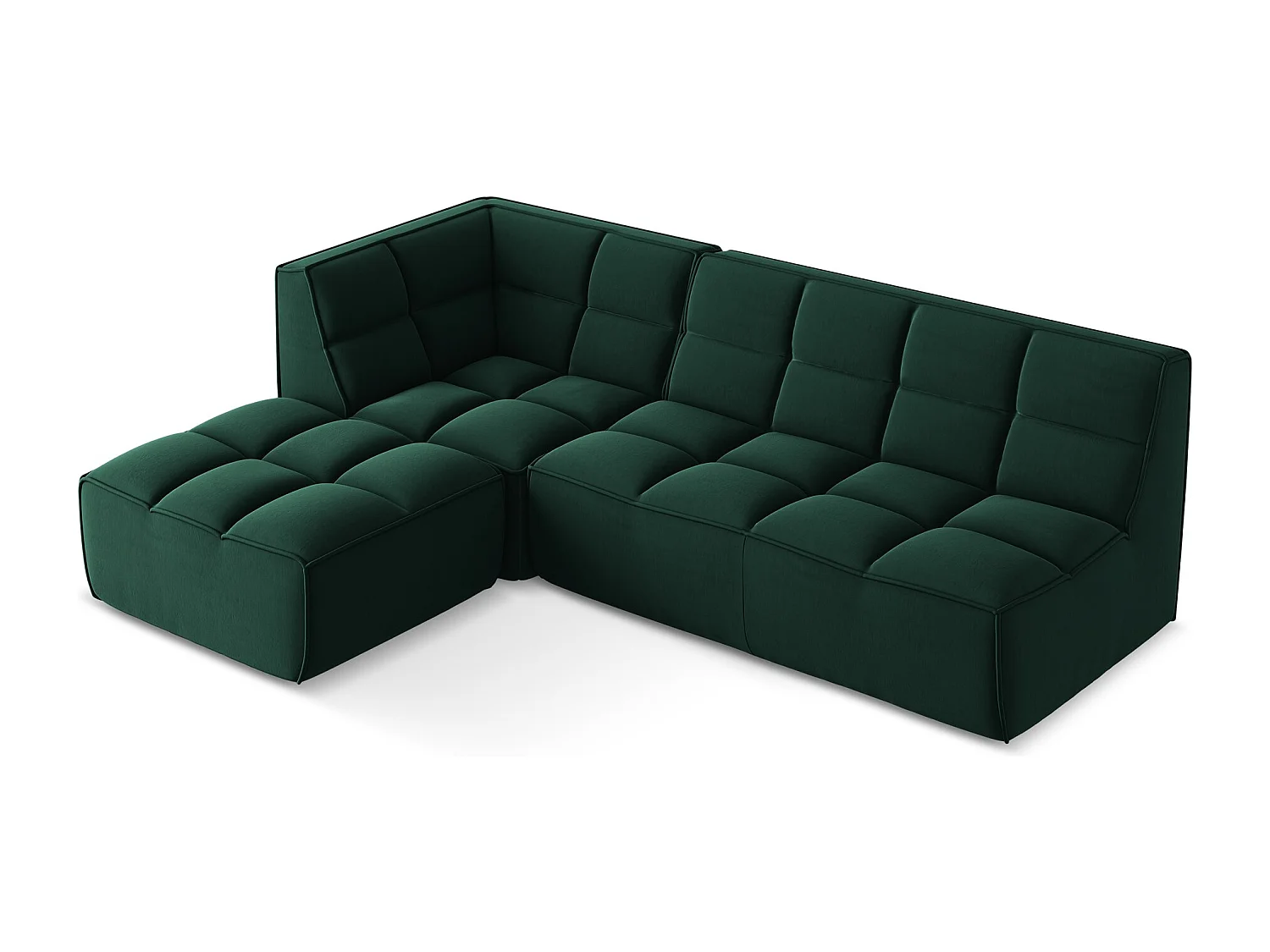 Canapé d'angle 4 places modulaire droit en velours - bouteille verte - KALAI