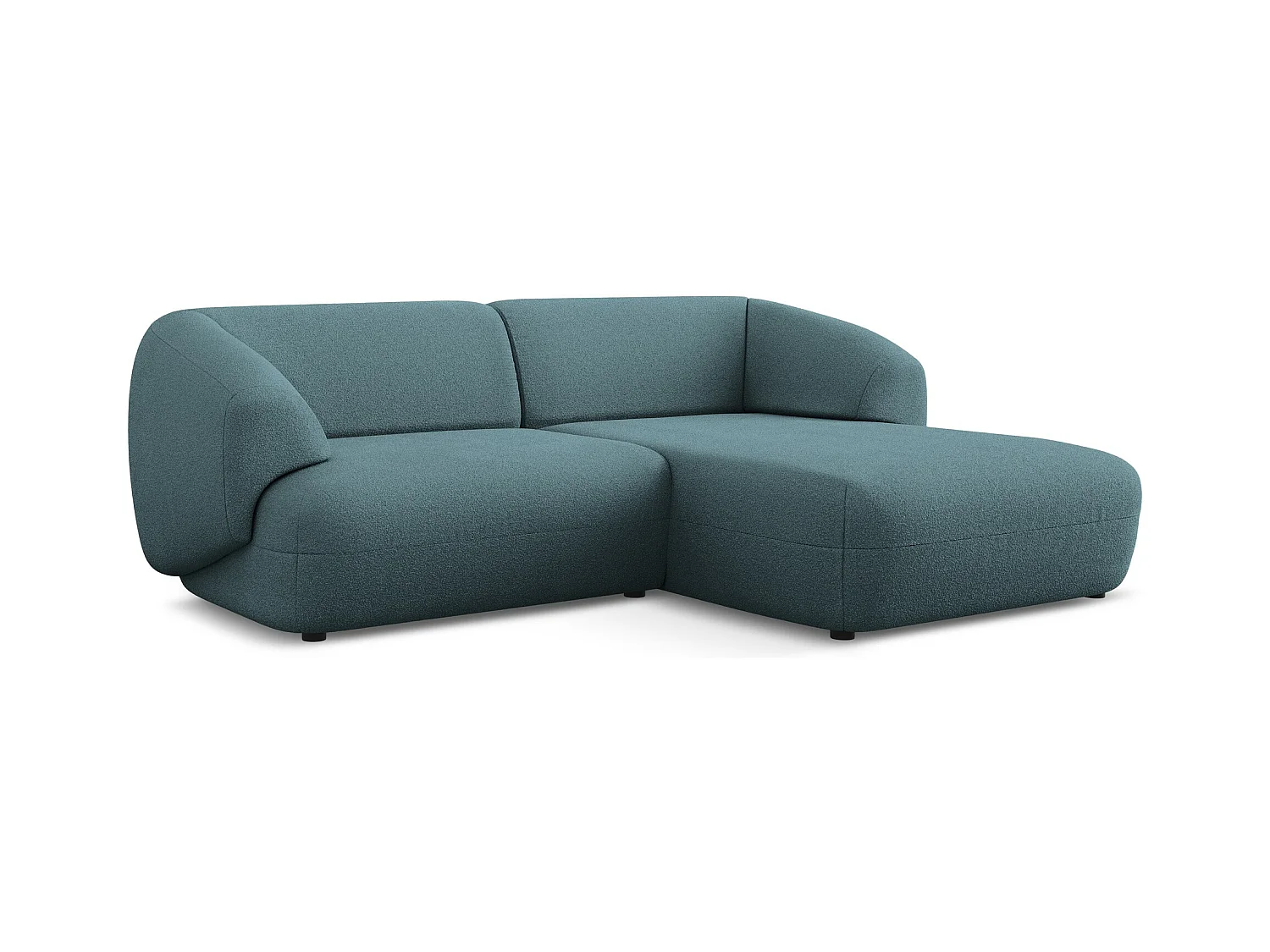 Canapé d'angle 2,5 places modulaire droit en tissu bouclette - jeans - MOANA
