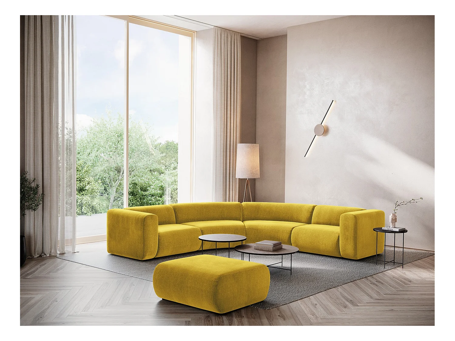 Sofá modular esquinero 5 plazas de tela chenilla mostaza - EKAHI