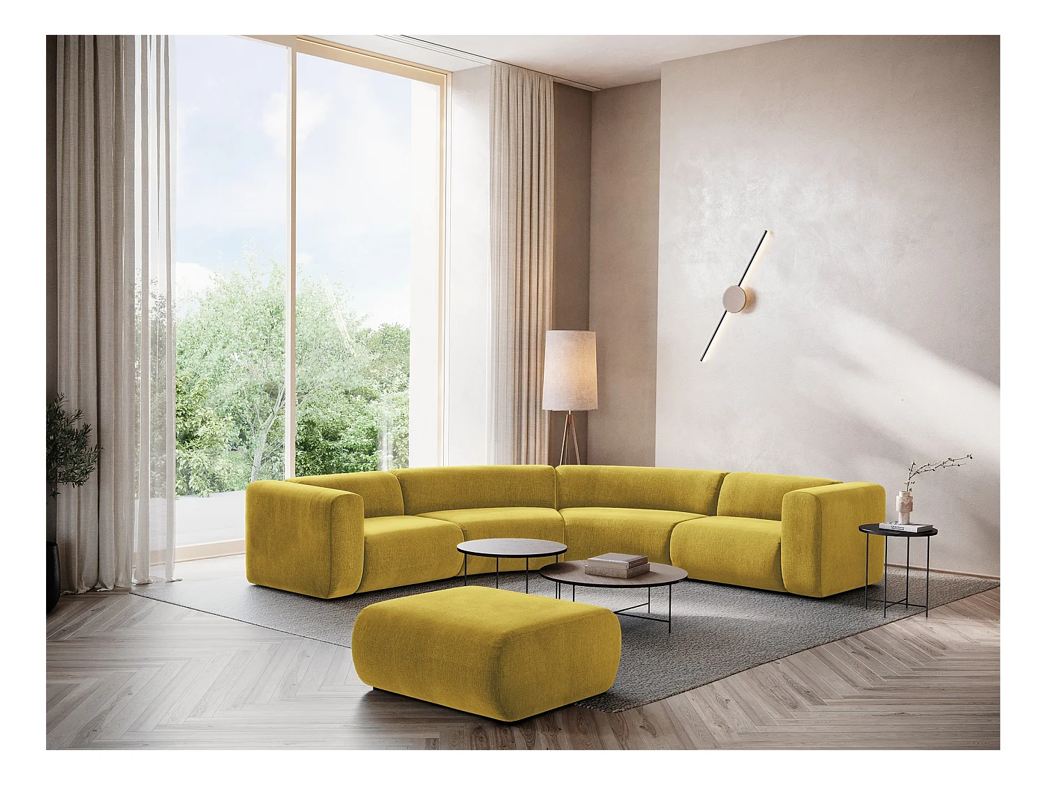 Modulares Ecksofa - - Chenille - Senf - EKAHI