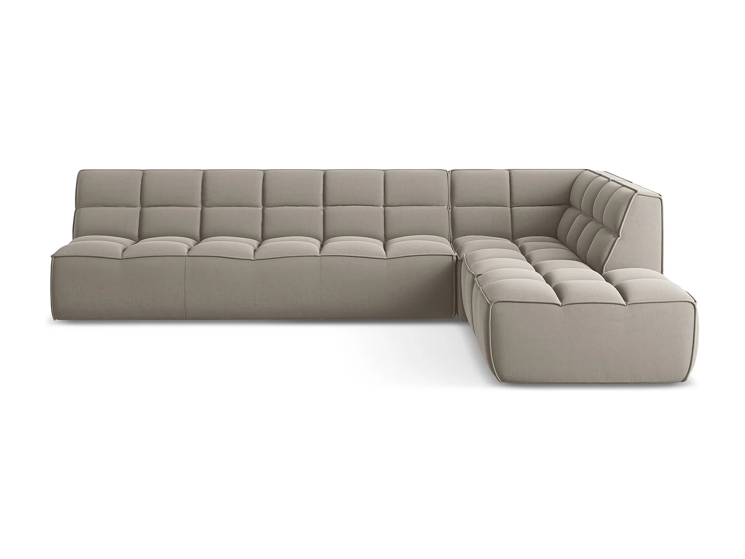 Canapé d'angle 5 places modulaire droit en velours - taupe - KALAI