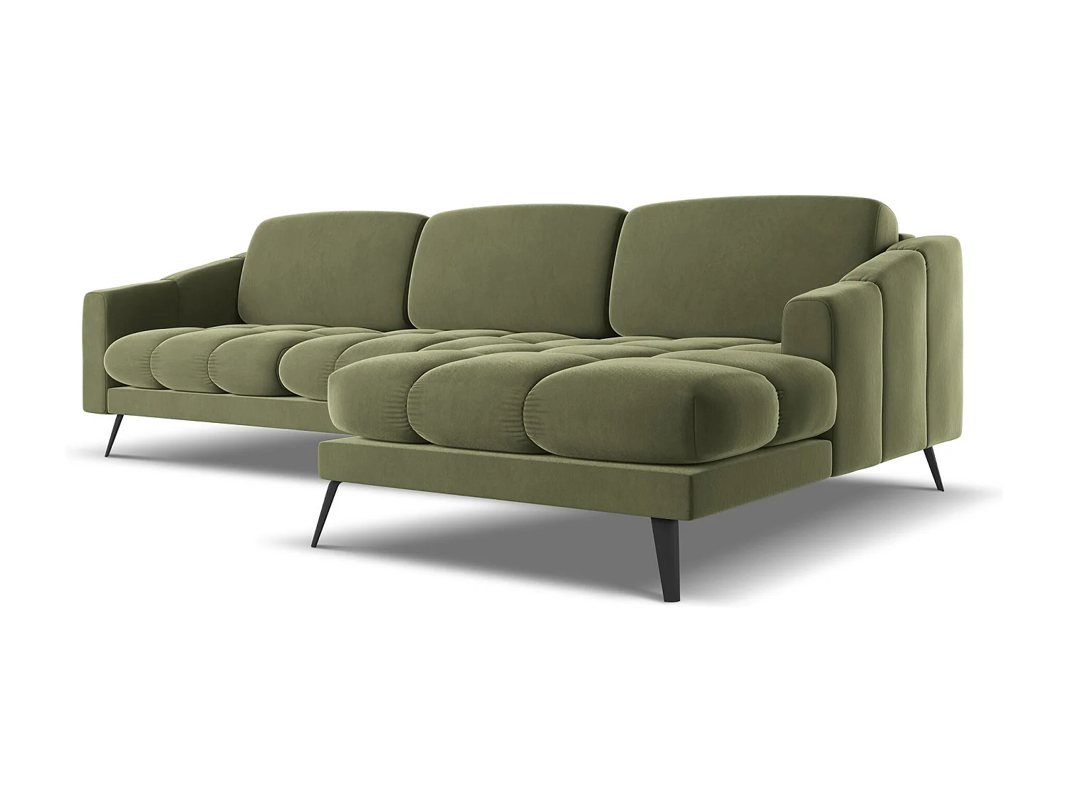 Canapé d'angle droit en velours - olive - NALU