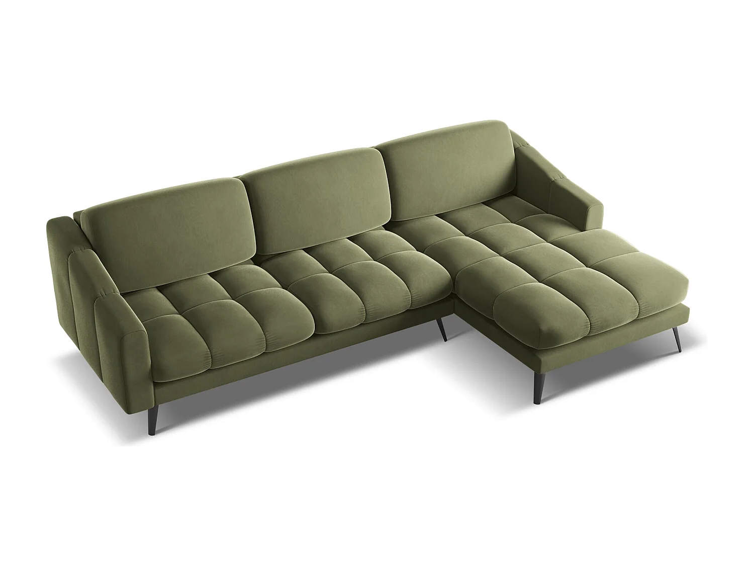 Canapé d'angle droit en velours - olive - NALU