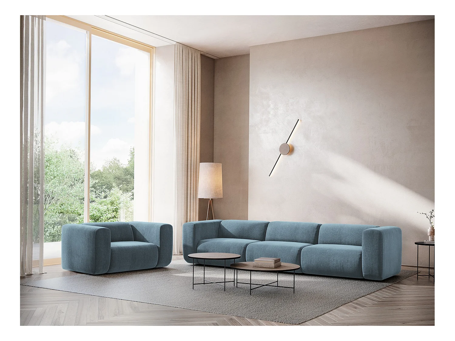 Fauteuil pour canapé modulable en tissu chenille - jeans - EKAHI