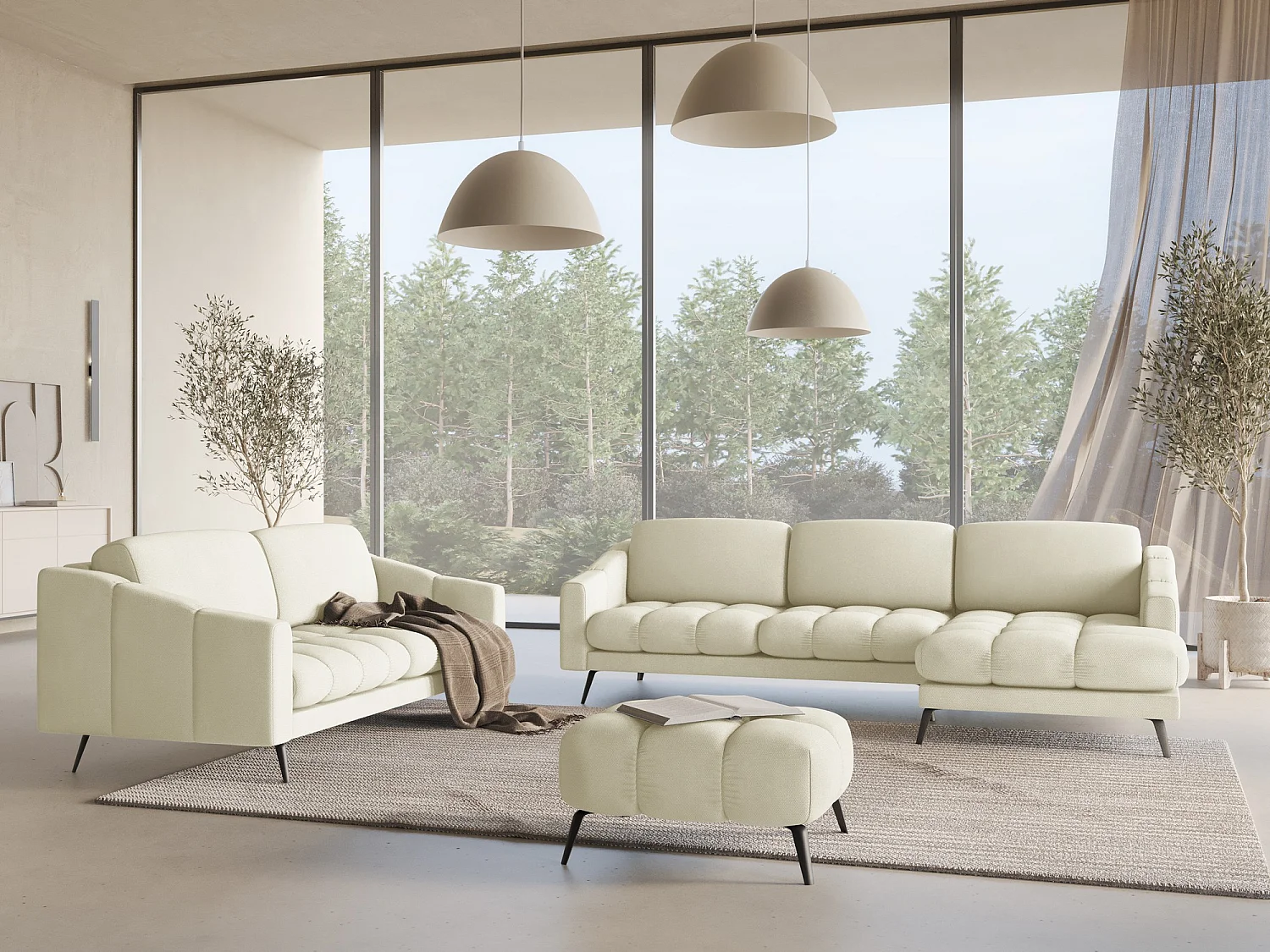 Canapé 4 places en tissu chenille - beige - NALU