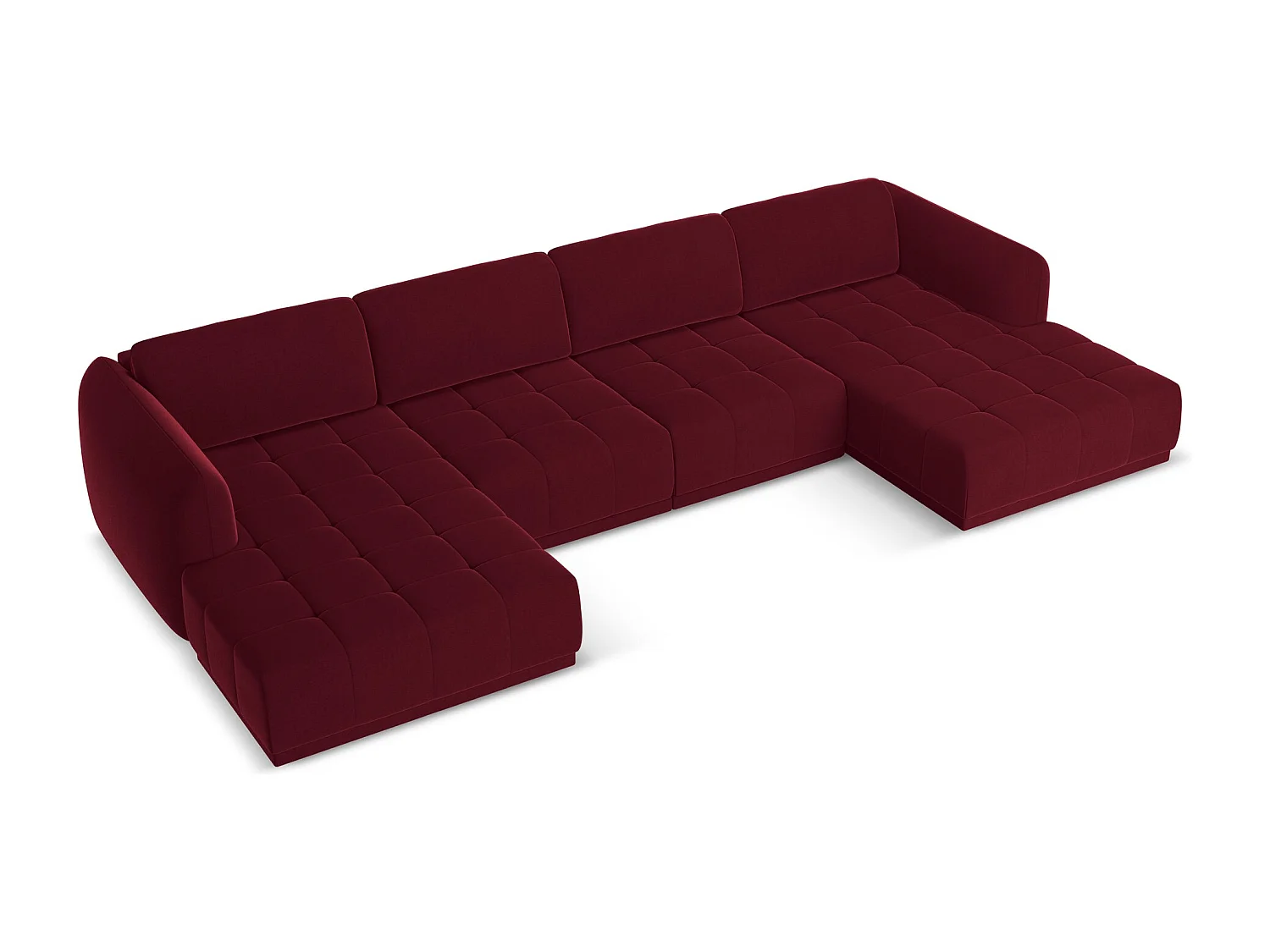 Canapé d'angle panoramique en velours - bourgogne - HOKU