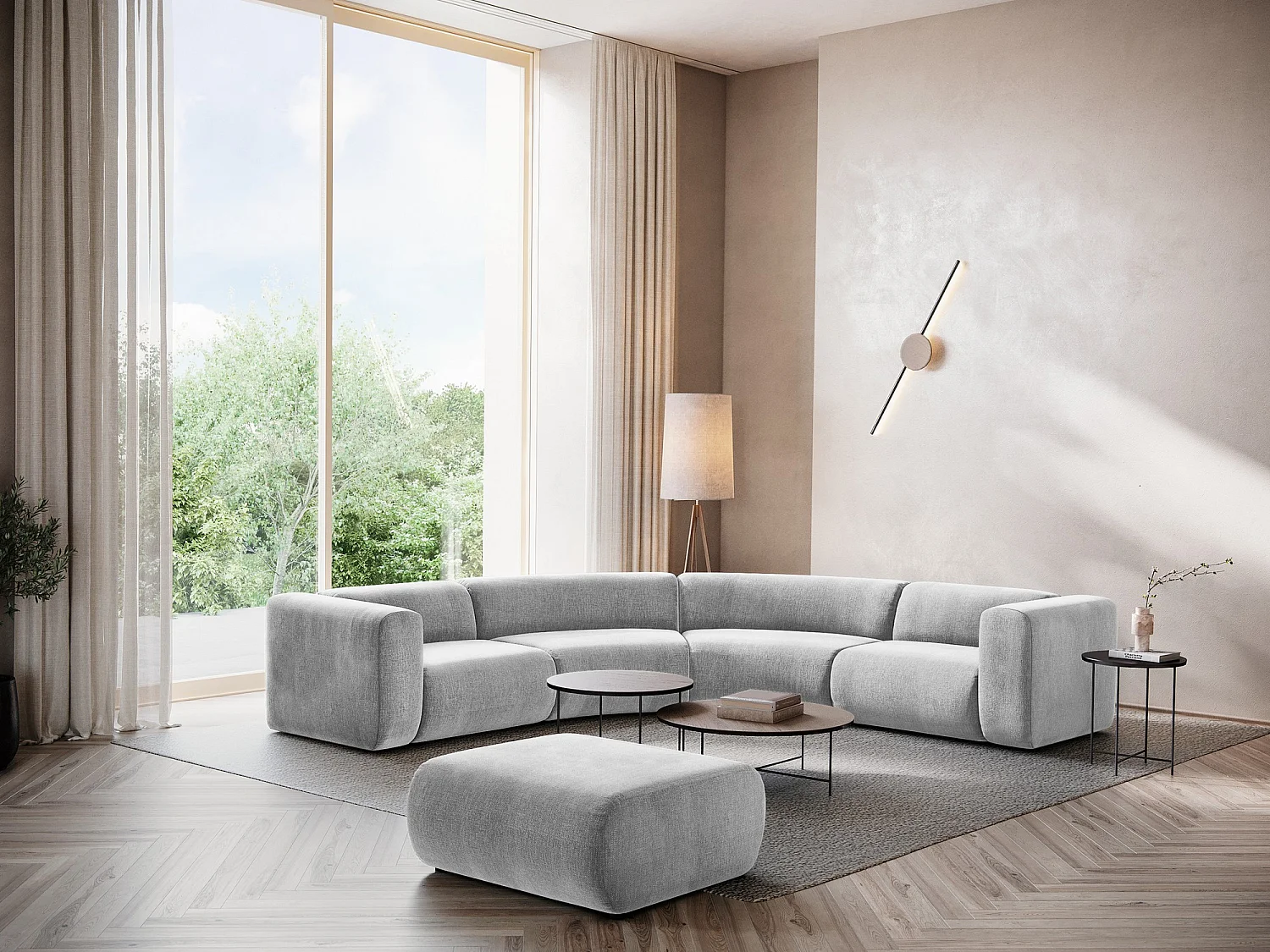 Canapé d'angle modulable en tissu chenille - gris clair - EKAHI